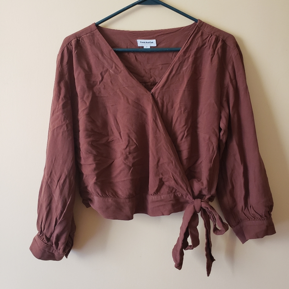 Frank and Oak cropped wrap blouse
